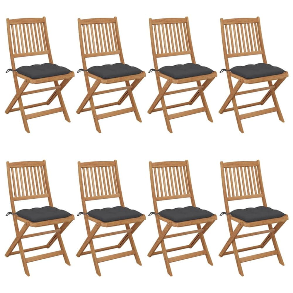 Vidaxl Skladacie záhradné stoličky 8 ks so sedákmi akáciový masív